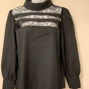 Black Lace Inset Blouse Size M NWOT